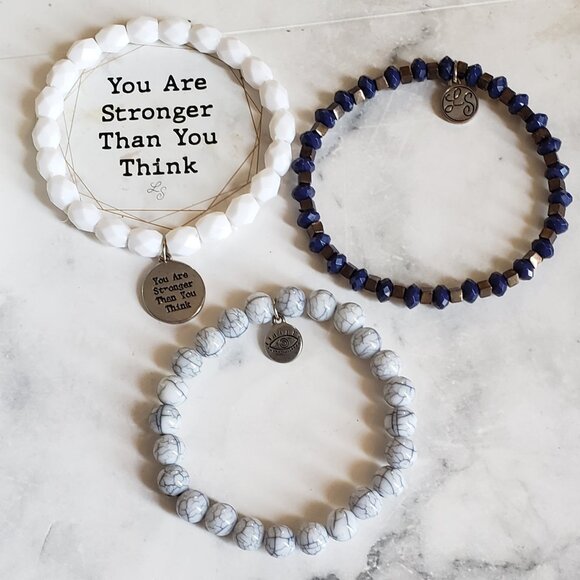 You Are Stronger Than You Think White Bead Stack Bracelets Inspirational Gift - Picture 1 of 6
